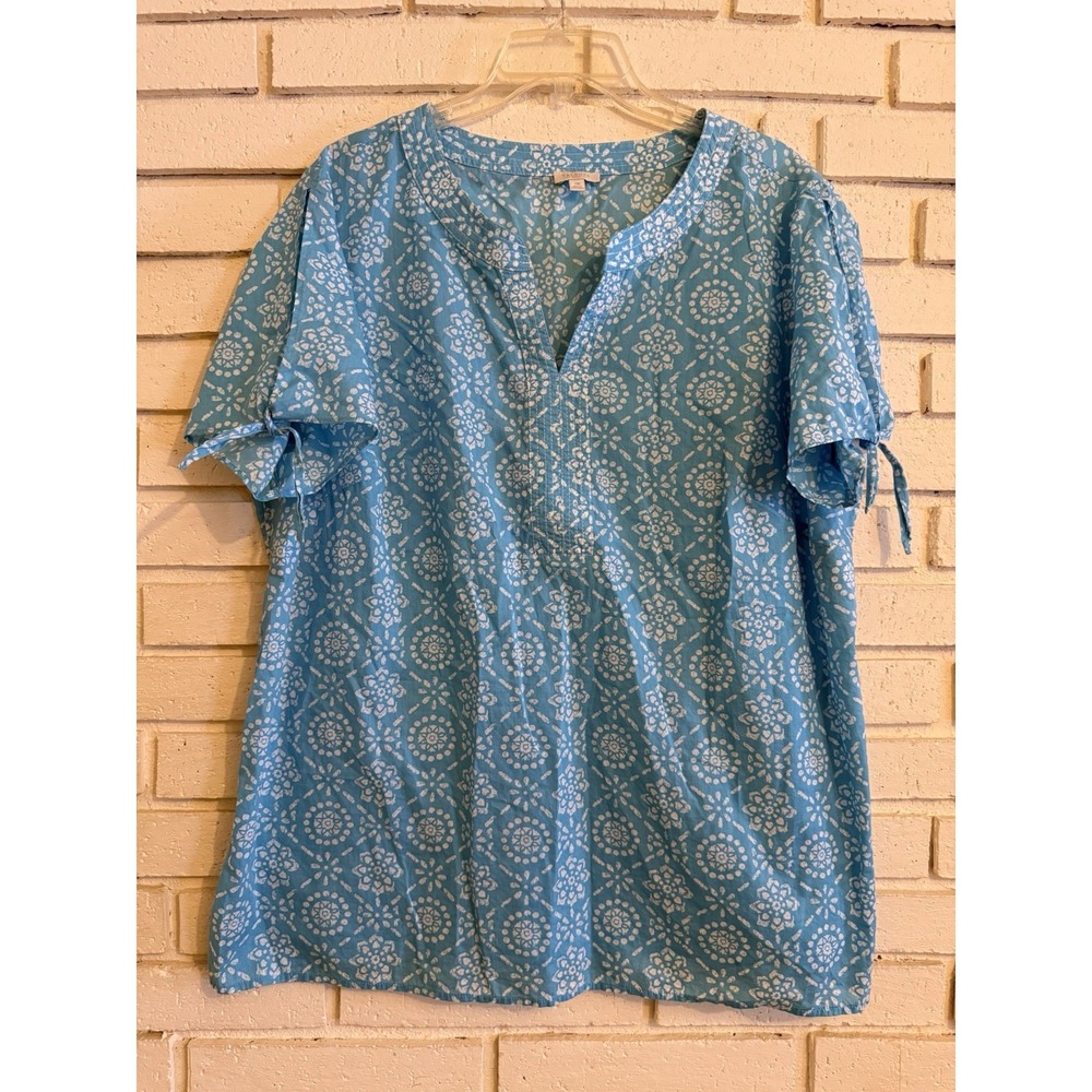Talbots Light Blue Short Sleeve Cold-Shoulder V-neck Top Size 2X